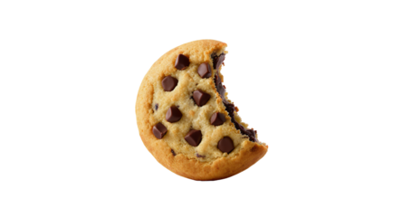 Close-up of a Partially Eaten Chocolate Chip Cookie on White Background