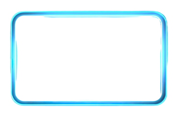 Illuminated rectangular frame with a glowing, electric blue outline against a black background