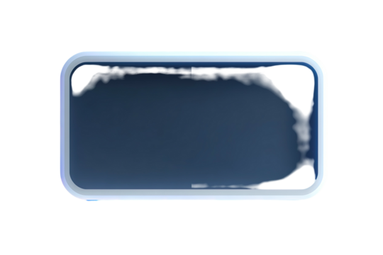 A stylized rectangular button with rounded edges, a light border, and a dark blue inner section