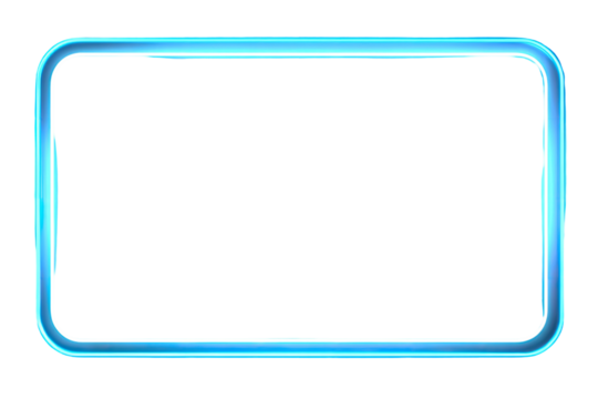 Illuminated rectangular frame with a glowing, electric blue outline against a black background