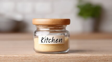 Jar labeled freedom fund on kitchen shelf, Financial independence