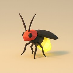 Minimal low poly glowing firefly beetle