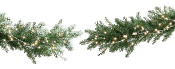 Close-up of a decorative garland with illuminated lights and frost-like accents, set against black