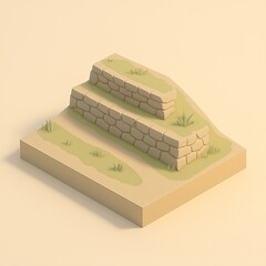 Minimal low poly terraced stone retaining wall diorama