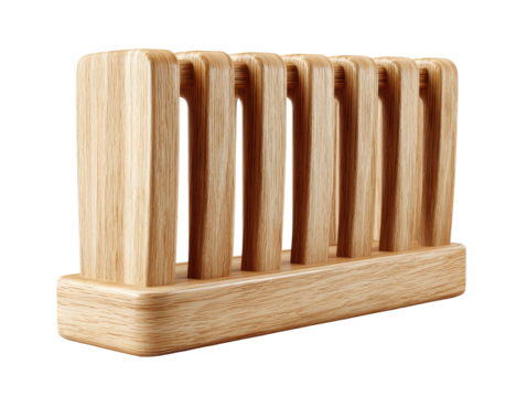 Light-brown wooden rack with vertical slots