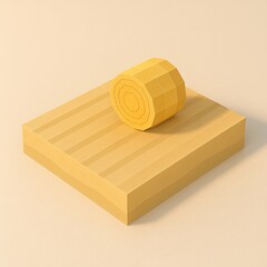 Minimal low poly post-harvest paddy field with straw bale