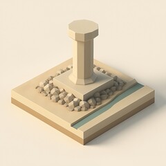 Minimal low poly triangulation pillar by stream