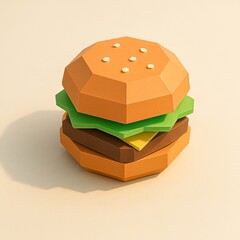 Minimal low poly stacked cheeseburger render