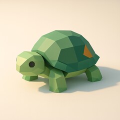 Minimal low poly green turtle figurine
