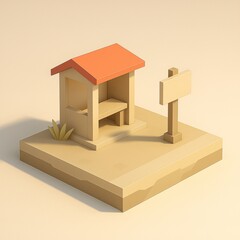 Minimal low poly bus stop shelter diorama