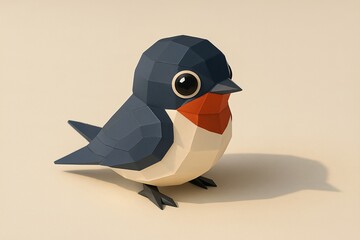 Low-poly swallow bird with red chest