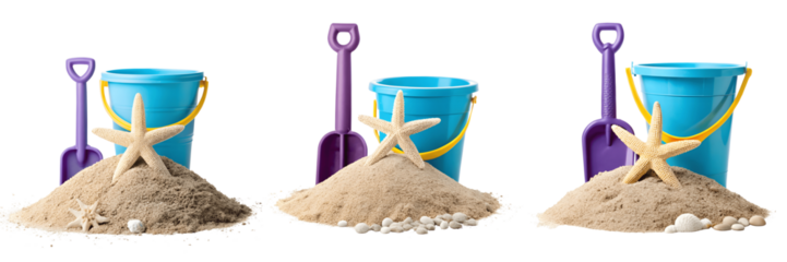 Three beach scenes isolated on transparent background