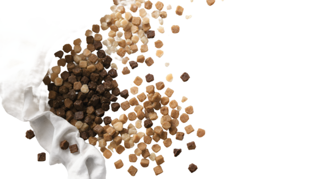 Cubed Food Items with Textile on White Background