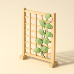 Low-poly wooden trellis with climbing plant