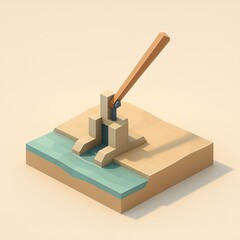 Minimal low-poly sluice gate landscape scene