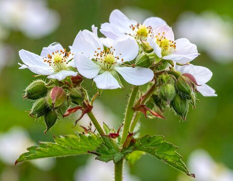 Close-up of white blossoms and buds on a stem