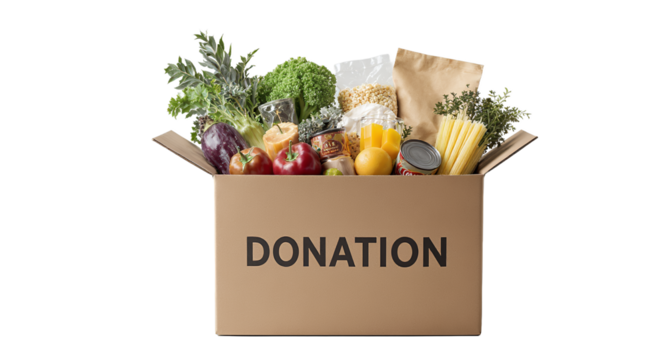 Donation Box Filled with Groceries for Charity and Giving