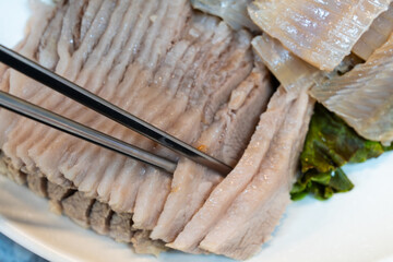 Fototapeta premium slices of boiled pork in samhap cuisine