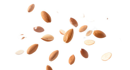 Falling Almonds on White Background