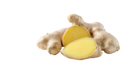 Fresh Ginger Root and Slices on White Background