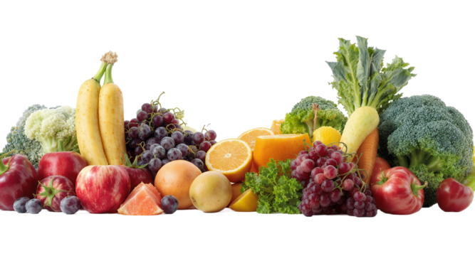 Fresh Fruits and Vegetables Composition Against White Background