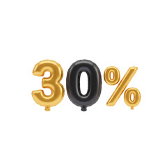 3d render of a discount symbol made of many spheres 30%