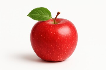Shiny red apple with leaf isolated on pure white with soft shadow ultra realistic