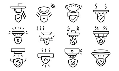 Property Insurance Line Icons – Home, Flood, Fire, Travel, and Security Protection Symbols – Minimalist Outline Vector Icon Set for Business, Finance, and Insurance Design