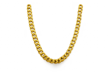 Shiny gold chain necklace isolated on transparent background with realistic metallic shine