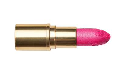 Gold lipstick tube, pink lipstick, smeared tip