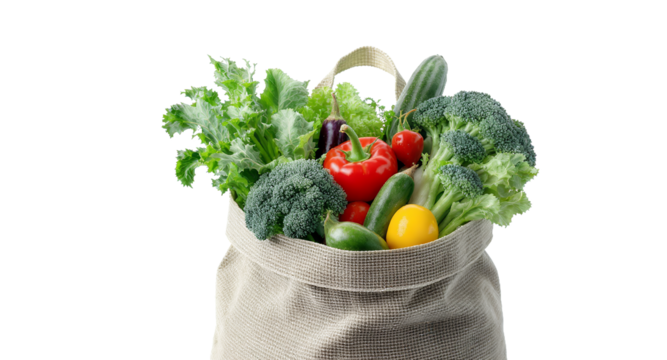 Fresh Vegetables in Reusable Shopping Bag on White Background
