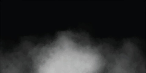 White smoke rising on dark black background with abstract clouds and mist
