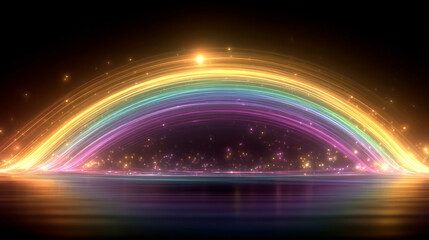 Glowing rainbow light trail overlay with smooth blur and bright flare, perfect for fantasy, tech, or motion visuals, adding vibrant color and dynamic energy to designs