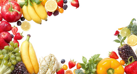 Fruits and Vegetables Border on White Background