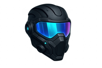 Futuristic sci-fi helmet with glowing blue visor