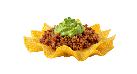 Gourmet Appetizer with Avocado, Ground Meat and Crunchy Chips
