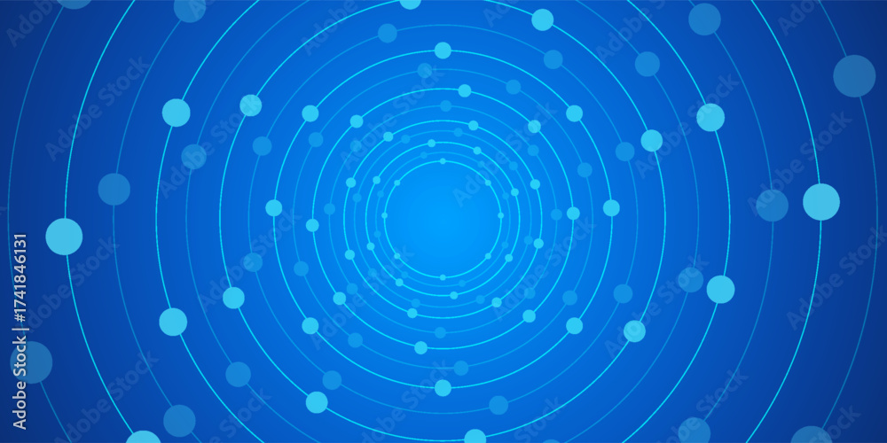 Wall mural abstract technology circle circuit background. big data and ai concept. thin lines with light dots o