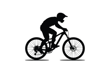 Fototapeta premium Black silhouette of a mountain biker in motion bicycle white