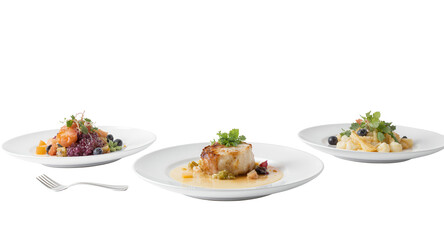 Gourmet Dishes on White Plates for Culinary Themes