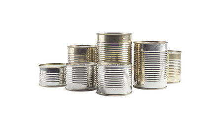 Group of canned goods on white backdrop