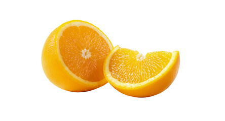 Half and Sliced Orange on White Background