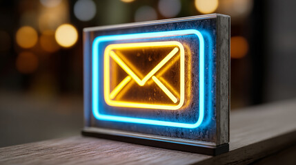 Neon light email icon glowing in vibrant colors symbolizing digital communication connectivity messaging and modern technology in a sleek futuristic style