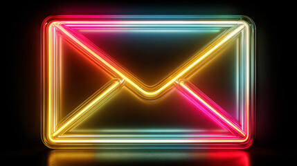Neon light email icon glowing in vibrant colors symbolizing digital communication connectivity messaging and modern technology in a sleek futuristic style