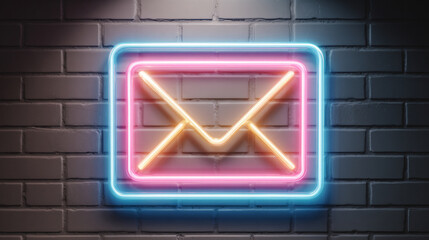 Neon light email icon glowing in vibrant colors symbolizing digital communication connectivity messaging and modern technology in a sleek futuristic style