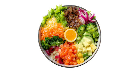 Healthy and Colorful Vegan Bowl with Variety of Fresh Vegetables and Grains.