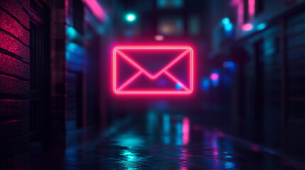Neon light email icon glowing in vibrant colors symbolizing digital communication connectivity messaging and modern technology in a sleek futuristic style