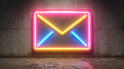 Neon light email icon glowing in vibrant colors symbolizing digital communication connectivity messaging and modern technology in a sleek futuristic style