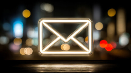Neon light email icon glowing in vibrant colors symbolizing digital communication connectivity messaging and modern technology in a sleek futuristic style