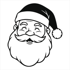 Joyful santa claus face merry christmas character with happy eyes and beard line art