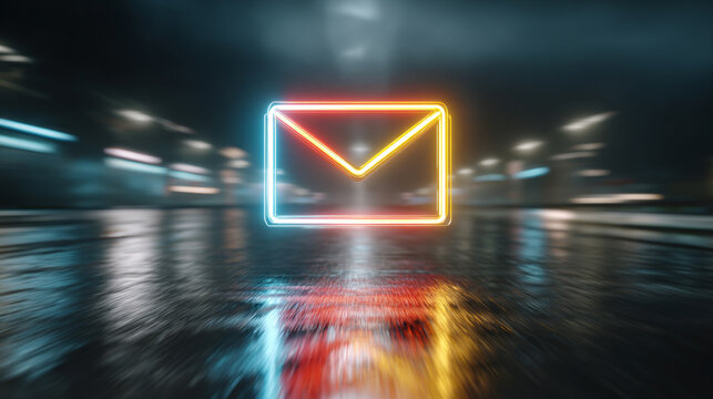 Neon light email icon glowing in vibrant colors symbolizing digital communication connectivity messaging and modern technology in a sleek futuristic style - Powered by Adobe